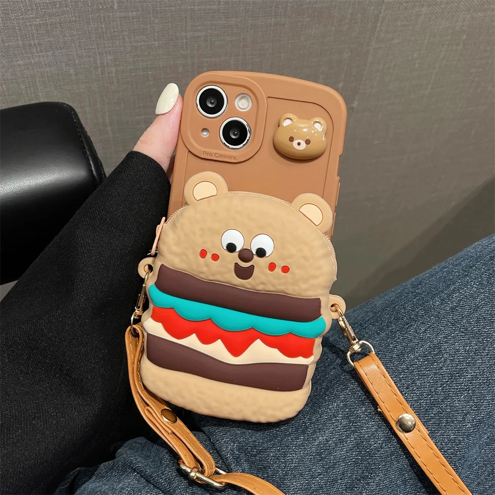 Big Hamburg Bear Portafoglio Pocket Crossbody Cordino Ragazza Regali Custodie Per Iphone 14 Pro Max 12 11 13Pro Max Xs Xr 7 8 15Plus X Cover