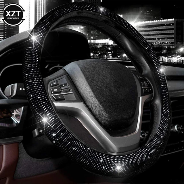 Universal 38CM Rhinestones Steering Wheel Cover with Crystal Diamond Sparkling Car Breathable Anti-Slip Steering Wheel Protector 1