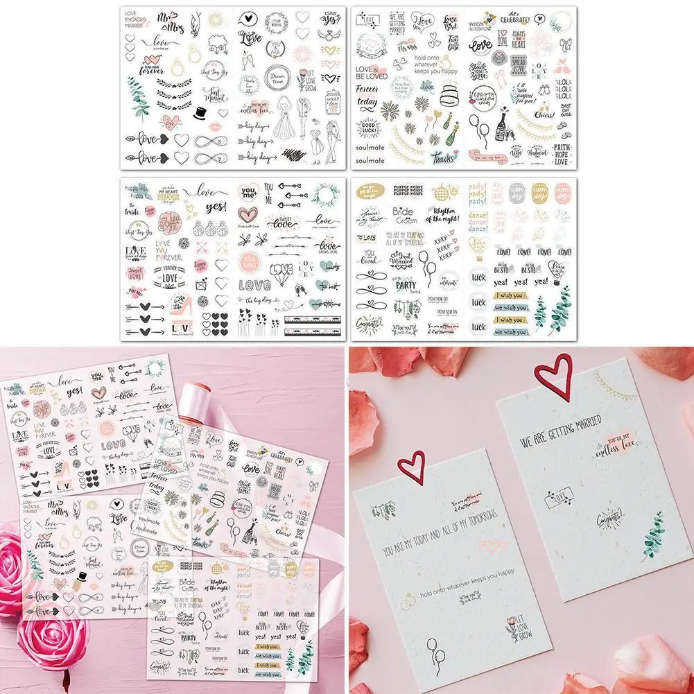Wedding Bliss Stickers Waterproof Removable Wedding Theme Love Eucalyptus Leaves Engagement Plan 230pcs