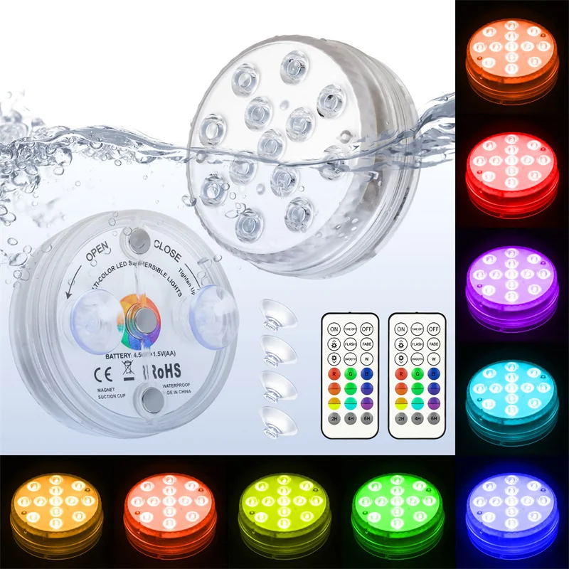 Upgrade 13 LED RGB Submersible Light With Magnet and Suction Cup Swimming Pool Light Underwater Night Light for Pond Aquarium underwater pond lights Underwater Lights