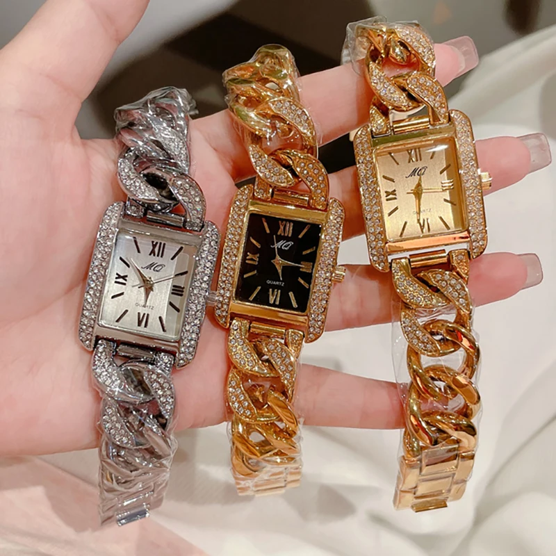 Ladies Wrist Watch For Women Bracelet Gold Quartz Watch Top Brand Luxury Brand Stainless Steel Female Clock Gold Rhinestone