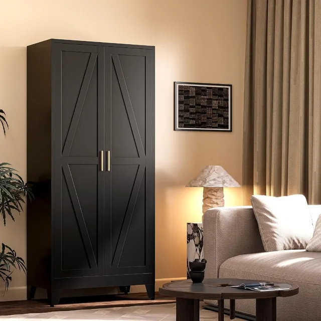 61H Black Pantry Kitchen Cabinet with Doors for Efficient Food Storage Freestanding Tall and Large Pantry Cabinet Ideal for Kit 6