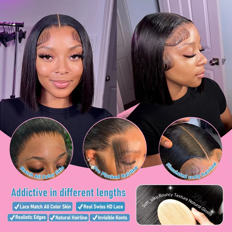 Links Bone Straight Short Bob Wig 220 Density 13x4 13x6 Lace