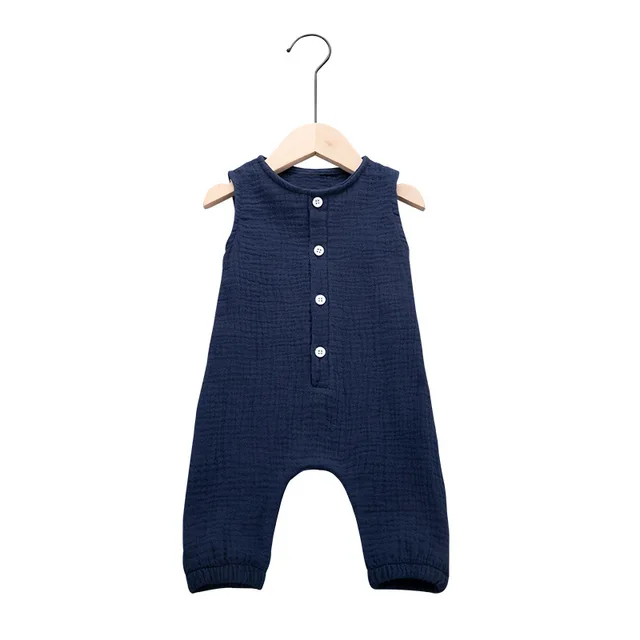 Summer Newborn Infant Baby Boys Girls Rompers Jumpsuits Playsuits Onepiece Cotton Linen Muslin Sleeveless Toddler Baby Clothing 5