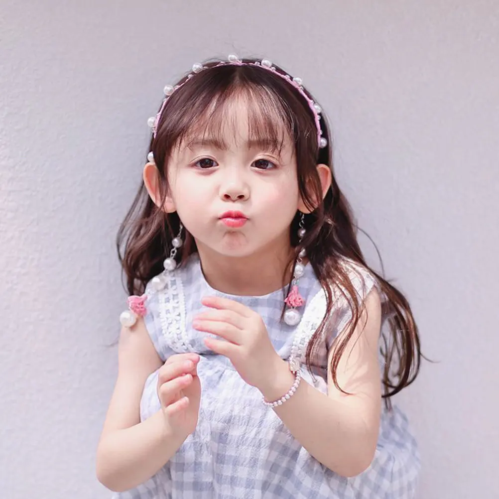 3Pcs 어린이 우아한 진주 술 머리띠 소녀를위한 헤어 밴드 가볍고 편안한 미끄럼 방지 헤어 액세서리 어린이 진주