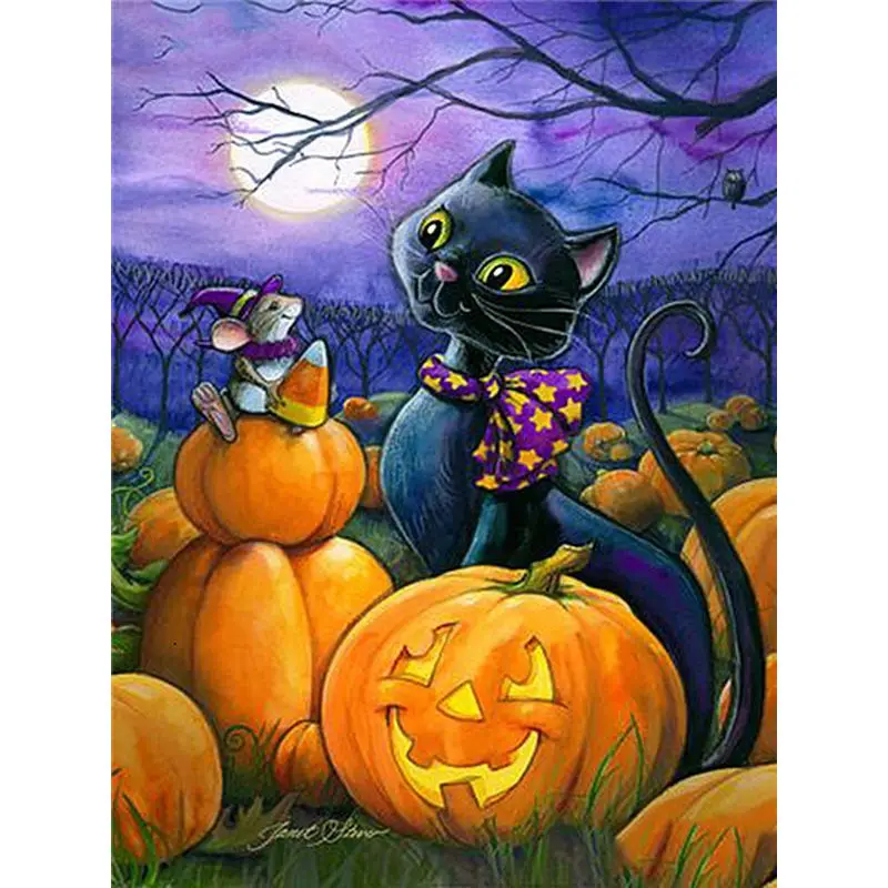 Kit Pittura Per Numeri MOGTAA – Fantasma Di Halloween Con Zucca, Tela 30,5 Cm Con Cornice E Cavalletto Incluso