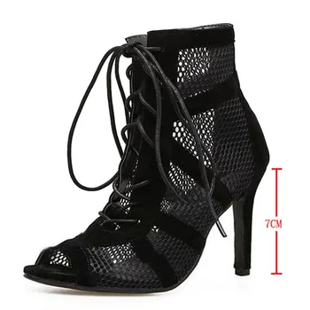 Black Sexy Lace Up Cross-tied Women Shoes Comfort High Quality Thin Heels Open Toe Dancing Sandals Ankle Strap Hollow Out Pumps 2