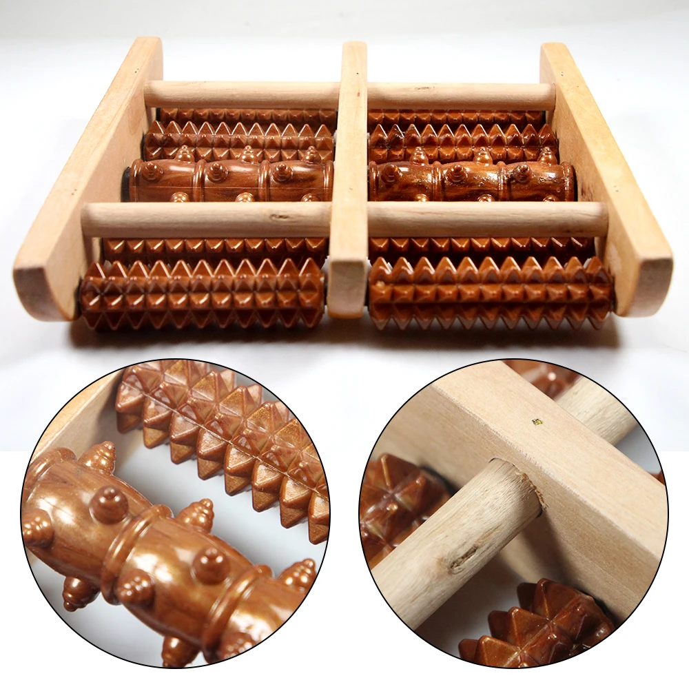 Wooden Dual Foot Massager Roller Foot Shiatsu Reflexology Massager for Foot Leg Back Plantar Fasciitis Pain Relief Muscle Relax