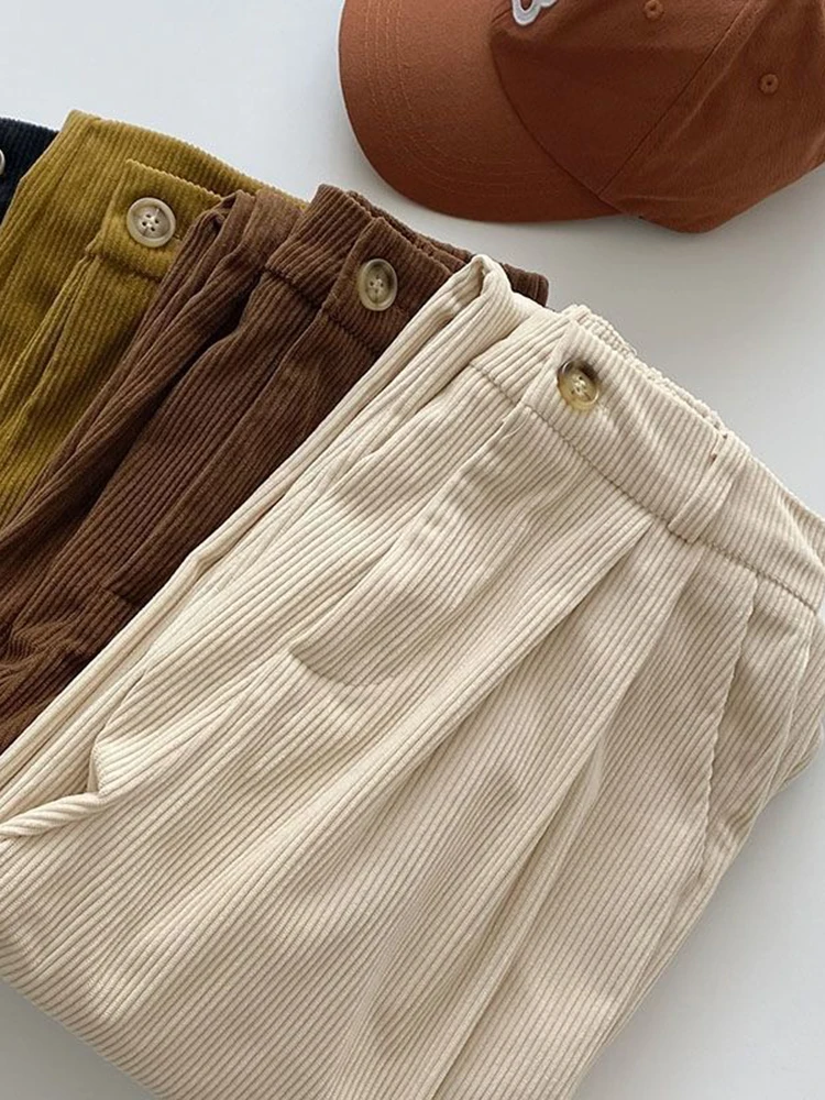 ZOKI-pantalones de pana Retro de cintura alta para mujer, Pantalón recto, informal, largo, Vintage, café, con bolsillos, combinan con todo, nuevo - Imagen 4