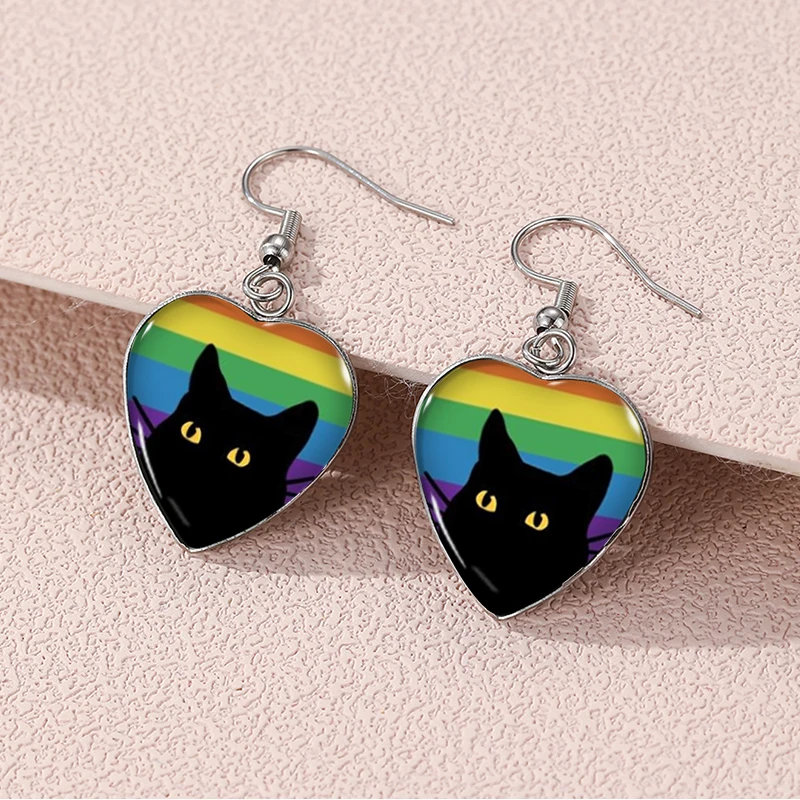 2024 New Pride Cat Paw Dangle Earring Heart Shaped Earrings Handmade Glass Dome Jewelry 2