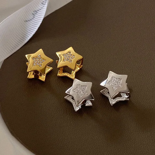 

PONYKISS 925 Sterling Silver Zircon Star Hoop Earrings for Women Cute Fine Jewelry Minimalist Light Luxury Accessories