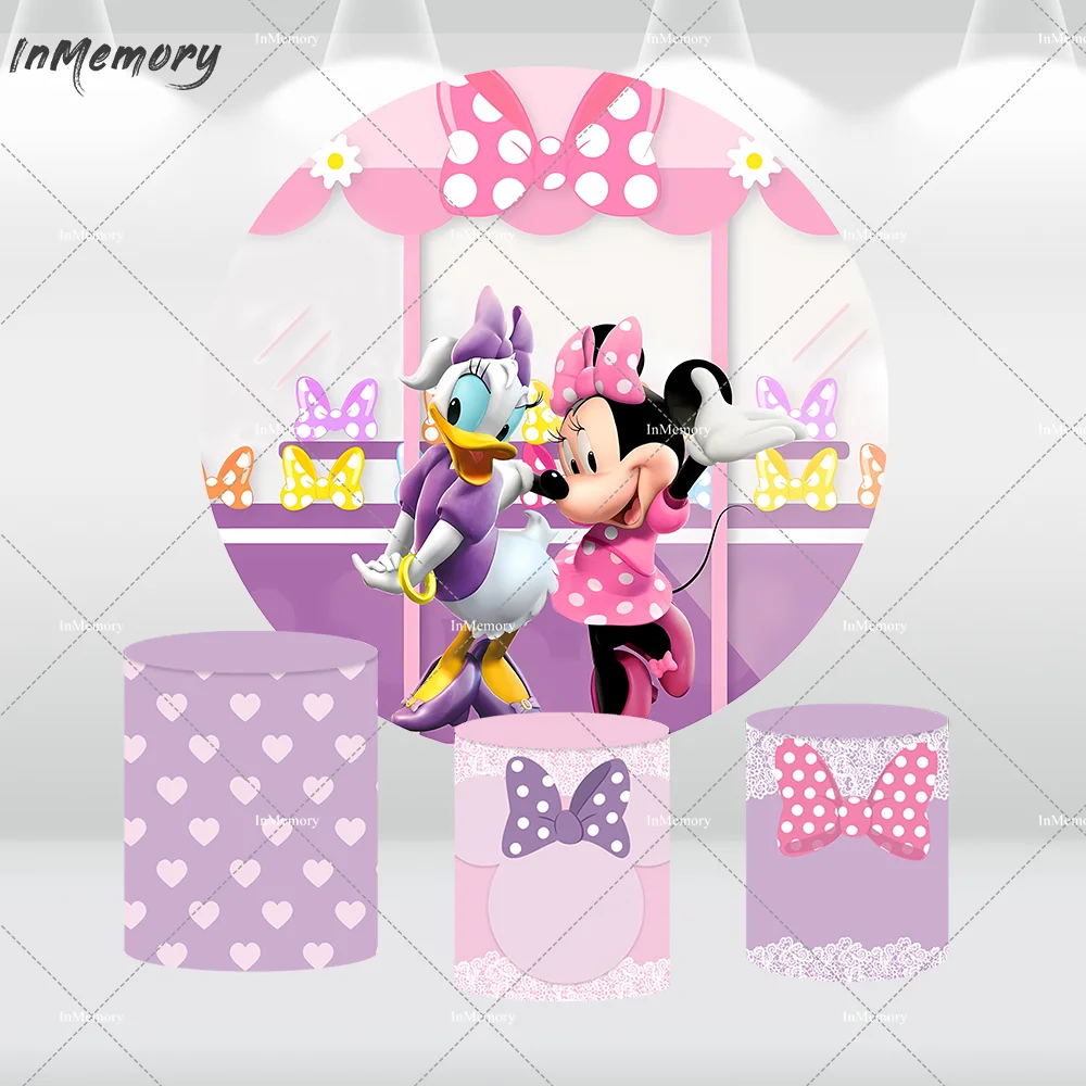 Fondo redondo de Minnie Bowtique, cubierta de Minnie Mouse y Daisy Duck,  fotografía circular, tienda de dulces, cartel de mesa de pastel - AliExpress, image size:1000x1000