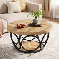 Tribesigns Table basse ronde, table centrale ronde en bois de 80 cm, tables basses grand cercle de ferme avec rangement à 2 niveaux 1
