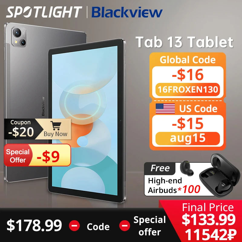 Tablet blackview Tab 13 za $146.47 / ~701zł 【Światowa premia】 blackview Tab 13 Tablet Pad MTK Helio G85 Octa core 6GB + 128GB 7280mAh 10.1 ''FHD + Display android 13MP Camera