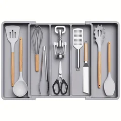 Versatile Expandable Kitchen Utensil Organizer - Adjustable Cutlery Holder & Tool Divider (GRAY)