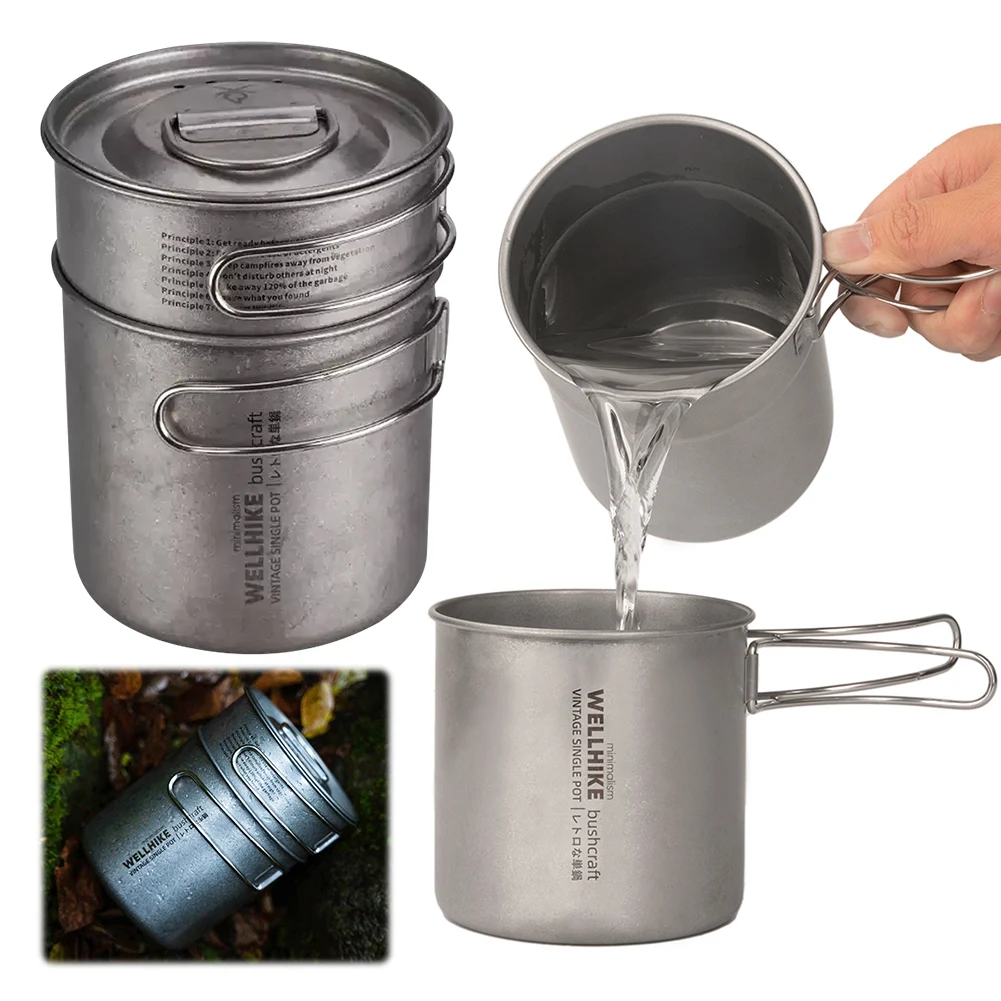 Olla De Acero Inoxidable Para Camping - 1.5 Litros, Con Tapa Y Mango Plegable | ¡Perfecta Para Senderismo Y Picnic!