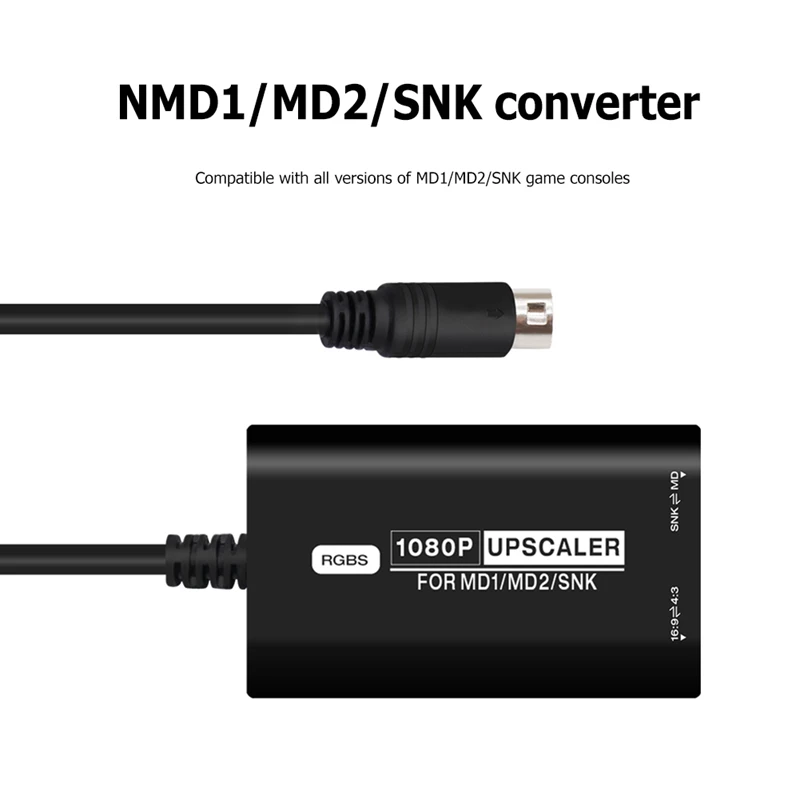 호환 가능한 RGBS 1080 HD 비디오 컨버터 16/9 4/3 HD TV 비디오 케이블 분배기(MD1 MD2 게임 액세서리-A25R용)