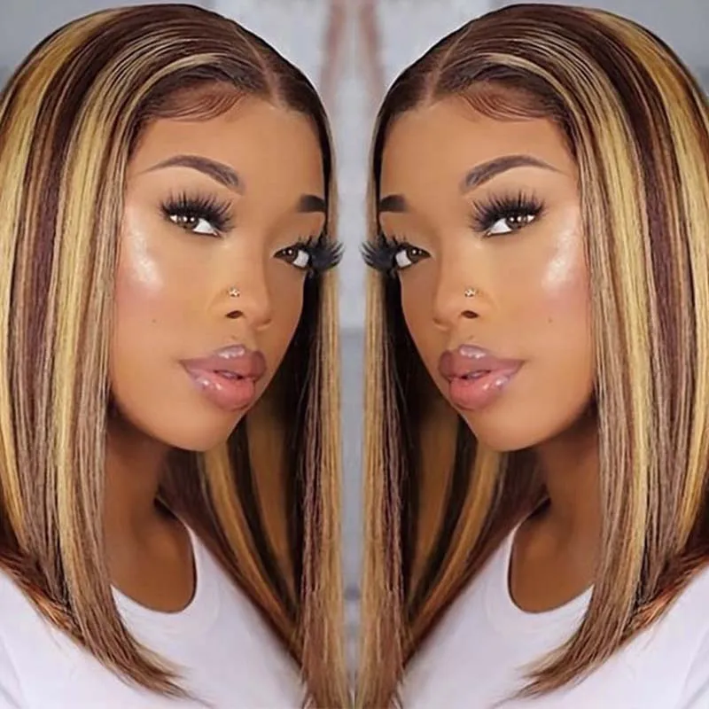 

Honey Blonde Bob Wig Human Hair 4/27 Highlight Bob Lace Frontal Wig Human Hair Ombre Color Short Straight Lace Front Bob Wigs