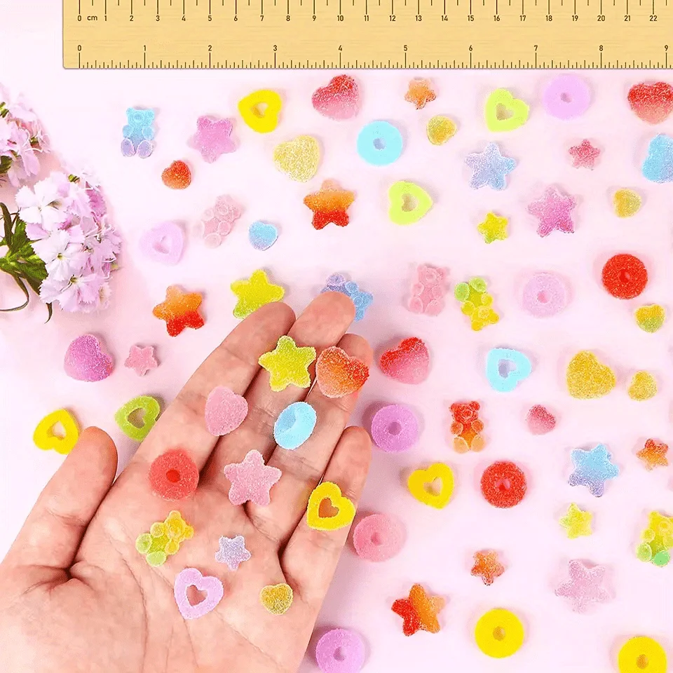 50개 모듬 캔디 참 - DIY 공예, 휴대폰 케이스 및 네일 아트용 소프트 젤리 설탕 수지 플랫백 비즈