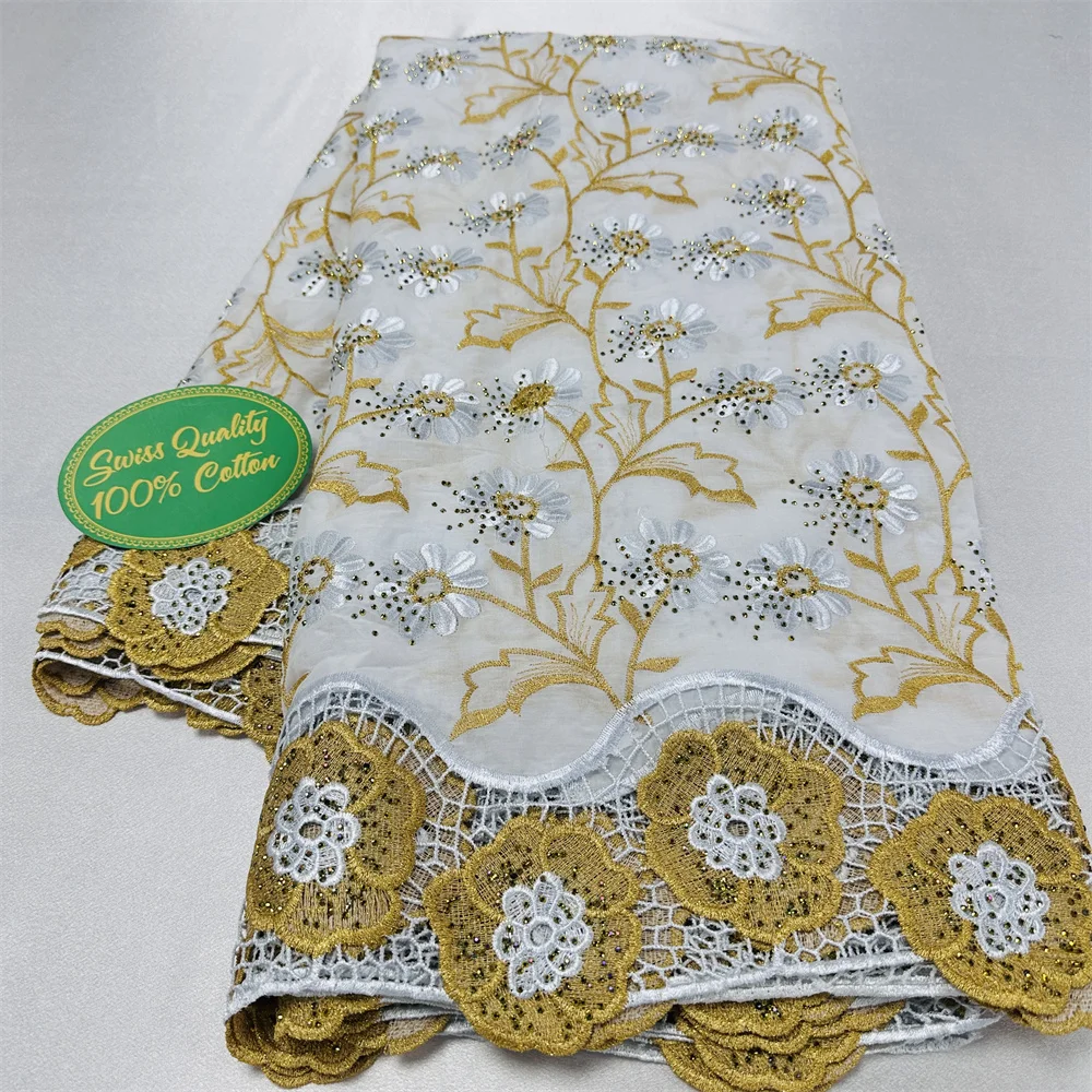 

Latest African 100% Cotton Fabric With Cord Lace Swiss Voile Nigerian Embroidery Material Tissu Africain Broderie Coton WC33