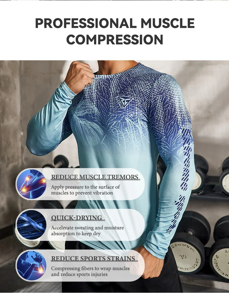 ZRCE Herren-Sport-Langarm-T-Shirt mit Federn, 3D-Druck, atmungsaktiv und schnell trocknend, eng anliegend, für Fitnessstudio, Fitness, Outdoor-Sport, Rashgard – Detail 6