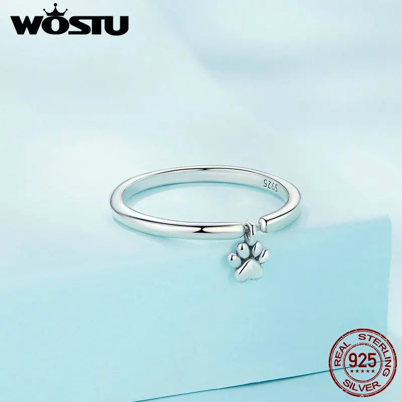 WOSTU Real 925 Sterling Silver Lovely Cat Pet Claw Link Rings For Women Cute Animal Ring Girl Birthday Jewlery Dog Lover Gift silver rings silver ring