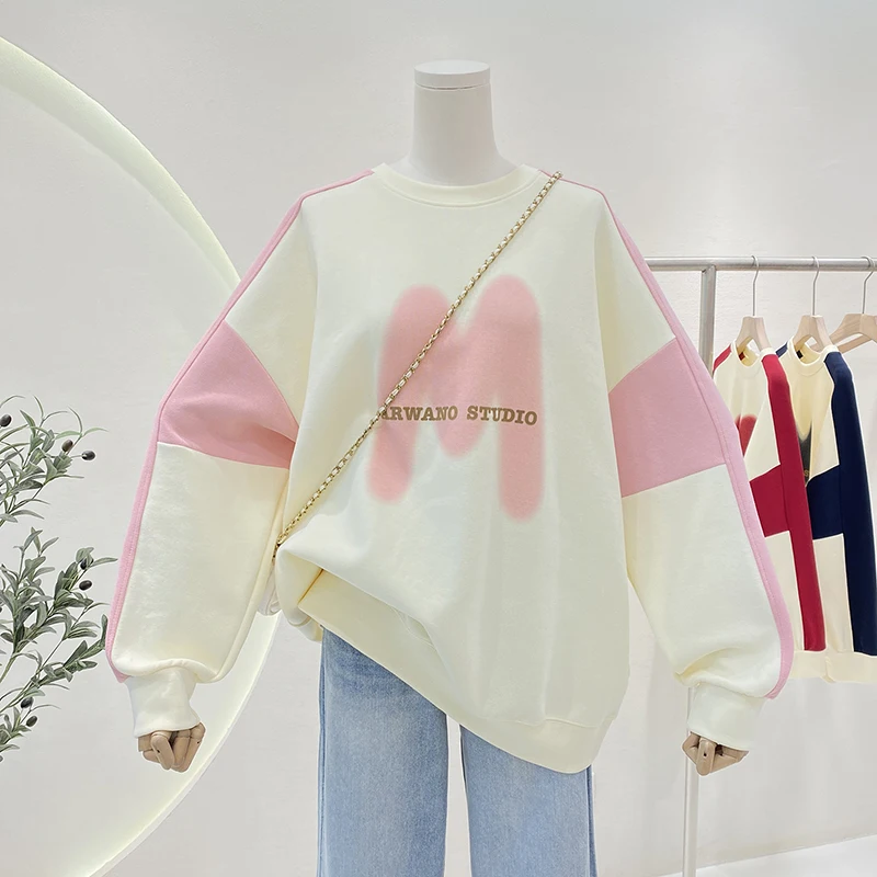 

2023 Spring Autumn New Style All-Matched Sweatshirts O-Neck Letter Printing Thin Tops Raglan Sleeve Casual Pullovers for 18-24Y