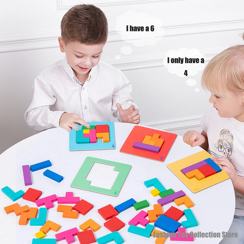 3D Two-person interactive Desktop Puzzle Game Tangram Math Toys Building Blocks Board Color Shape Game For Kids Gifts