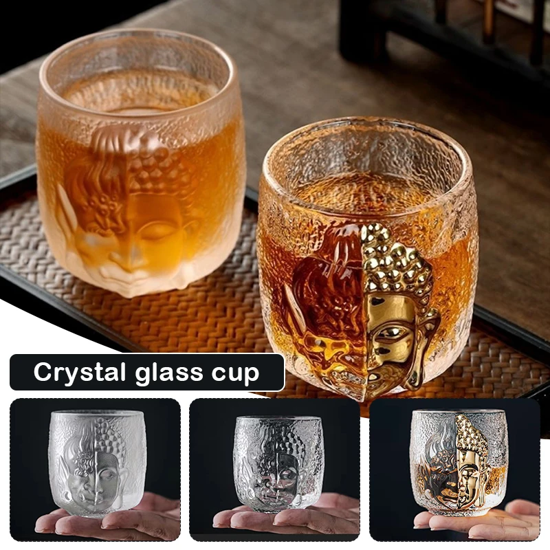 

100ML Buddha Head Glass Tea Cup Tea Ceremony Crystal Glass Master Cup Buddhist Zen Kung Fu Cup Luxury Whiskey Wine Coffee Mug