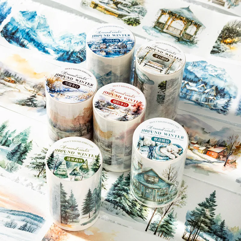 Journamm 60mm*2m Washi Paper Tape Winter Snow Scene Decor Junk Journal DIY Scrapbooking School Supplies Collage Stationery Tapes