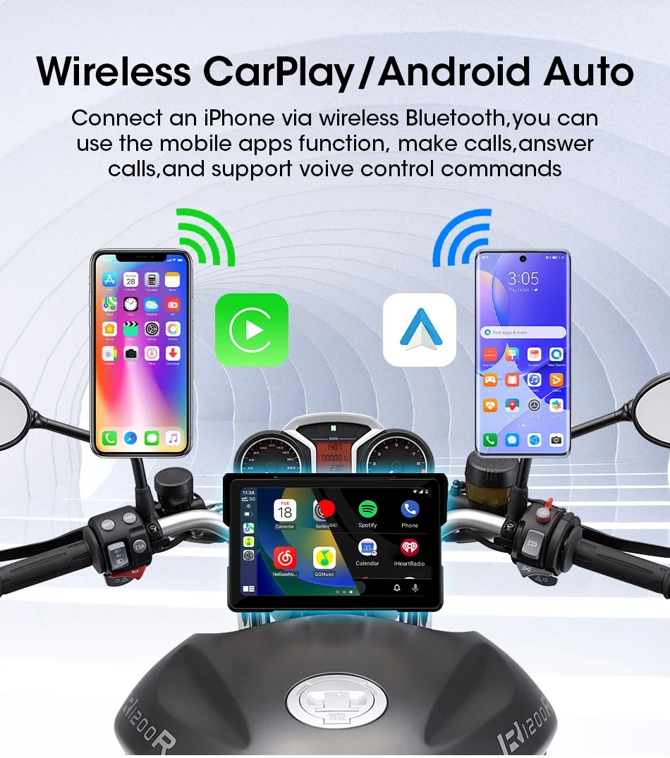 Jansite 5 inch Portable Motorcycle DVR LCD Display IPX7 Waterproof Monitor For Wireless Apple Carplay Android Auto Moto Car Play