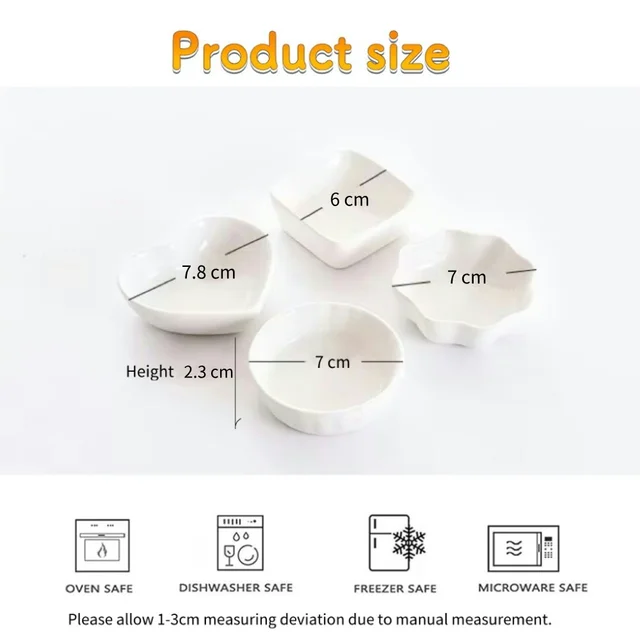 4 pcs Soy Sauce Dishes White Heart-shaped Ceramic Side Dipping Bowl Multipurpose Serving Bowls for Side Dishes for Kitchen Home 5
