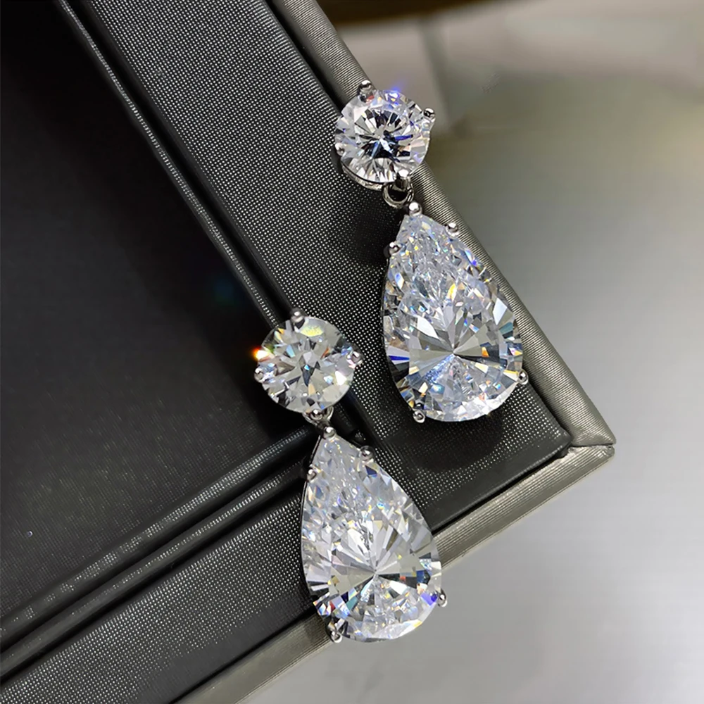 Conjunto de joias de diamante moissanite com corte redondo e pêra para  mulheres s925 prata luxo pingente colar brincos joias de casamento -  AliExpress, image size:1000x1000