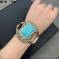 NISHIZAWA Turquoise Bangles Geometric Square Hyperbole Turkish Women Bracelets Palace Style Jewelry Fashion Pulseras Mujer 1