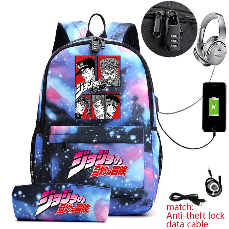 JoJo Bizarre Adventure Graphic School Backpack Anti-Theft Lightweight Bookbag with Pencil Pouch for Boys Girls 1