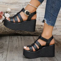 Roman Style Women's Wedge Heel Sandals Thick Bottom Buckle Strap Gladiator Sandals Woman Summer White Chunky Platform Sandalias - Image 4