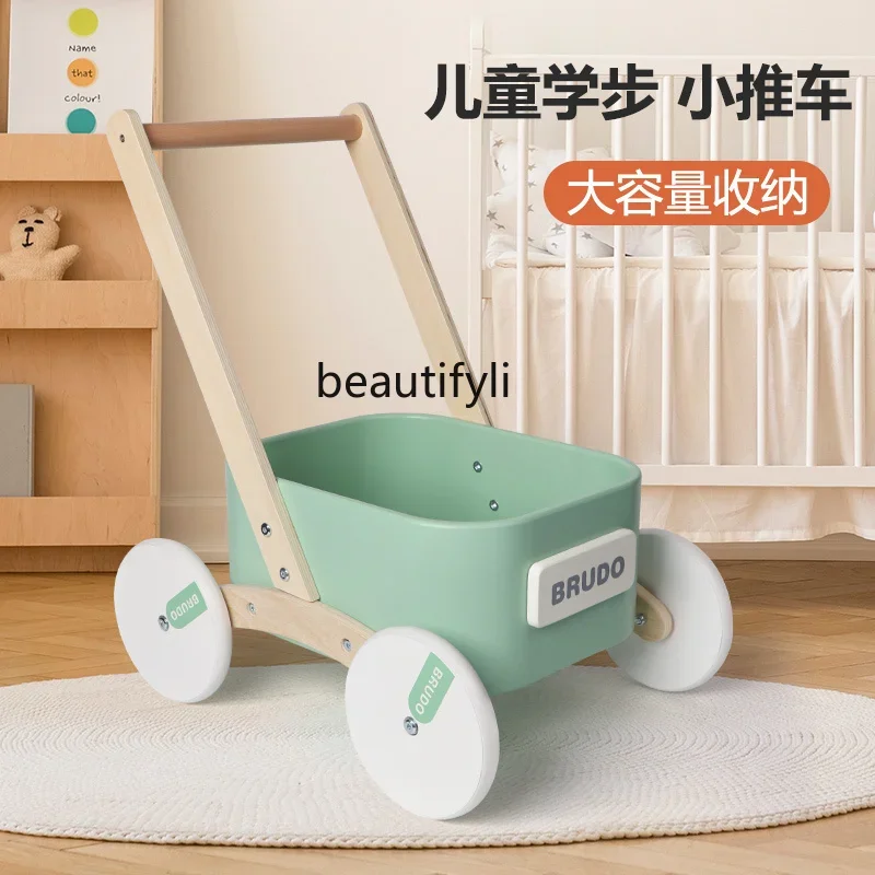 Children's toy wooden toddler stroller 1-3 years old baby walking practice gift