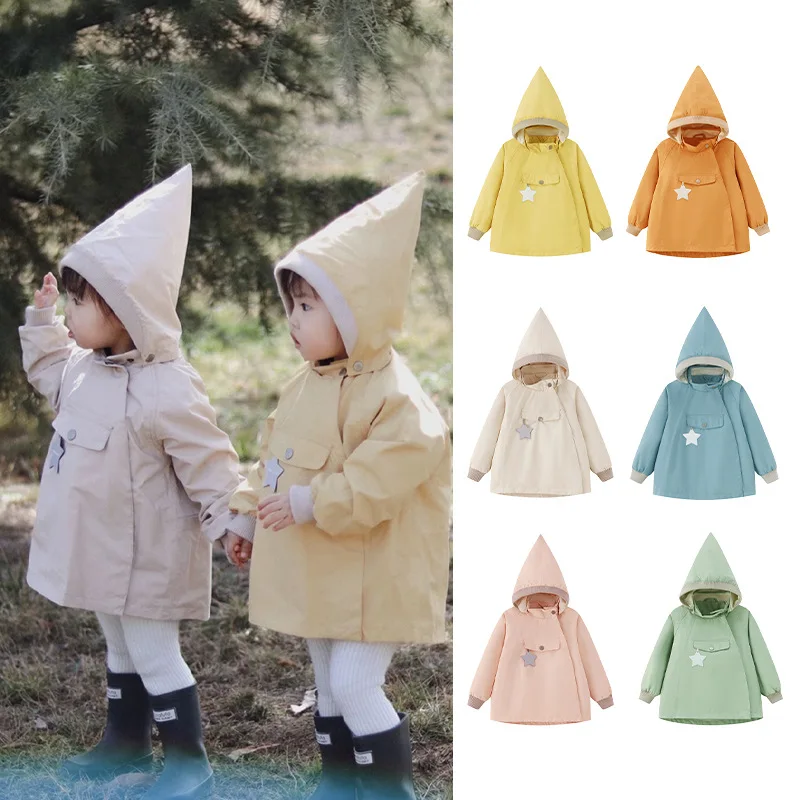 

Jenny&Dave 2023 Nordic Autumn and Winter Children's Hooded Coat Simple and Cute Boys and Girls' Charge Coat Middle and Small Chi