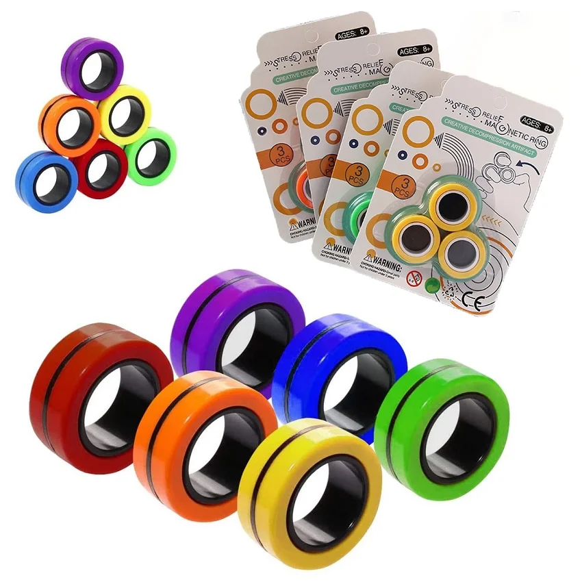 Magnetic Rings Fidget Toy AntiStress Magic RingTool Finger Spinner Decompression Toy For Kids Adult fidget toy,sensory fidget toy,anti stress toy,finger sensory toy,fingertip gyroscope toy