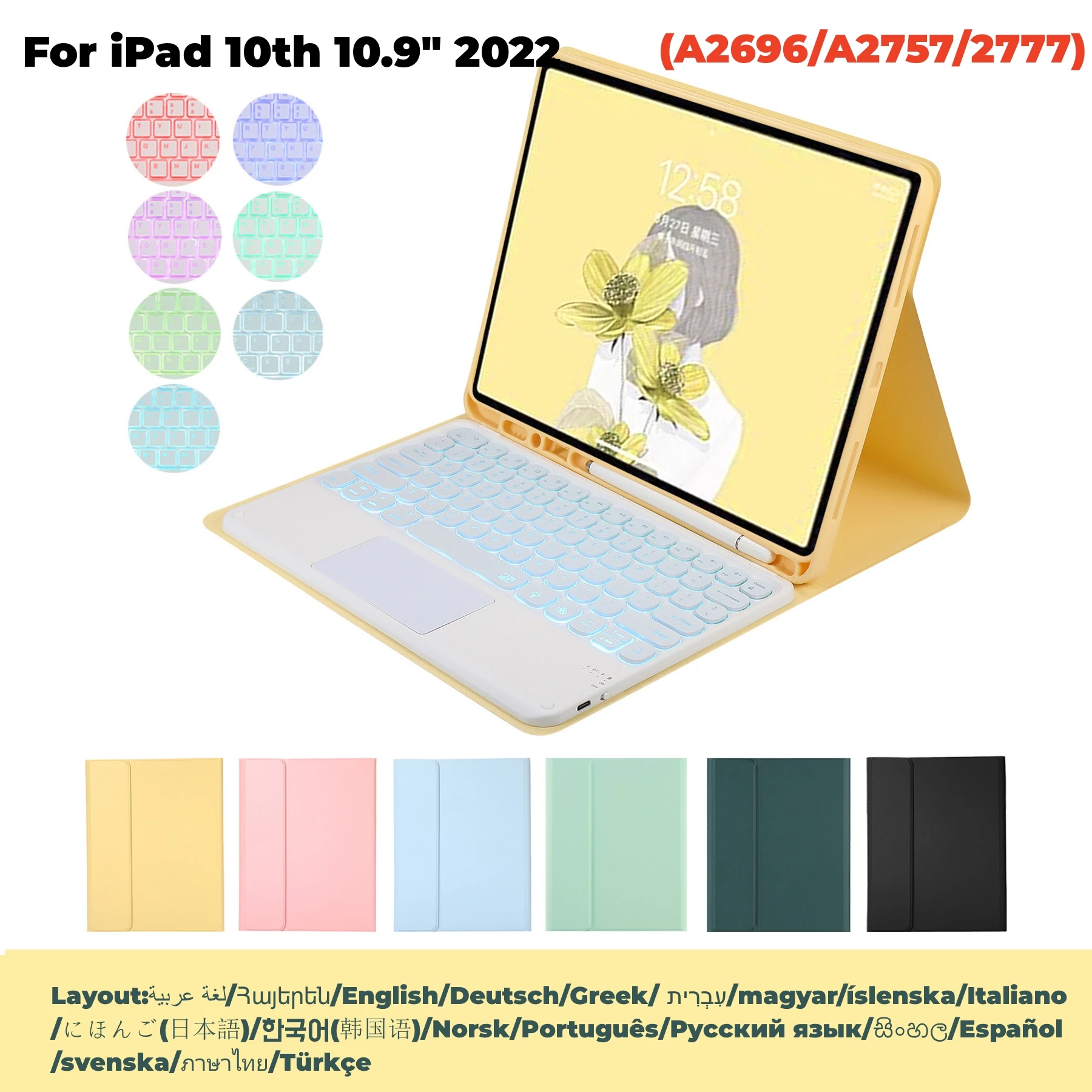 Teclado Retroiluminado para Ipad Tampa do Mouse sem Fio Bluetooth Touchpad Rgb Teclado Kit Funda Stand 10.9 10.9 2023 Case
