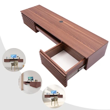Wall Mounted Desk, Wall Mounted Desk with Pull Out Drawer, Wall Organizer for Homes Offices Easy Installation Black/Brown 1
