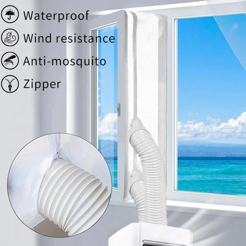 Cubierta Aislante De Tela Para Ventanas De 400 Cm, Con Cremallera Y Adhesivo, Para Aire Acondicionado Portátil Y Secadoras, Evita La Entrada De Aire Caliente