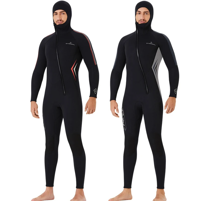 3mm Black Long Sleeve Hooded Neoprene Diving Suit Front Zipper Wetsuit For Men Keep Warm