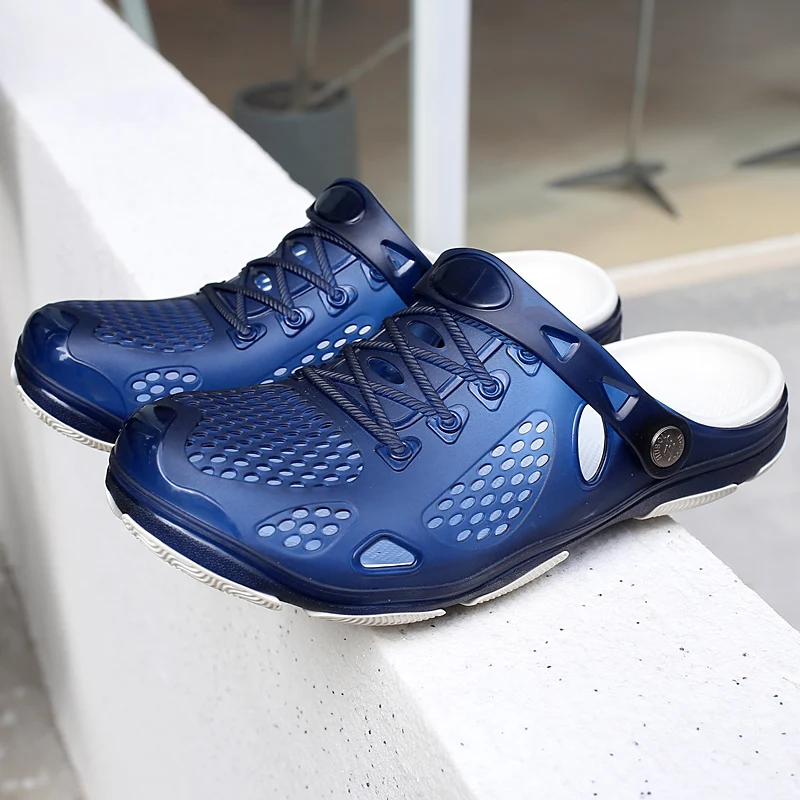 

Summer Cheap Blue Hollow Outdoor Beach Sandals Men Comfort Breathable Mens Clogs Anti-slip Men's Casual Sandals sandalias hombre