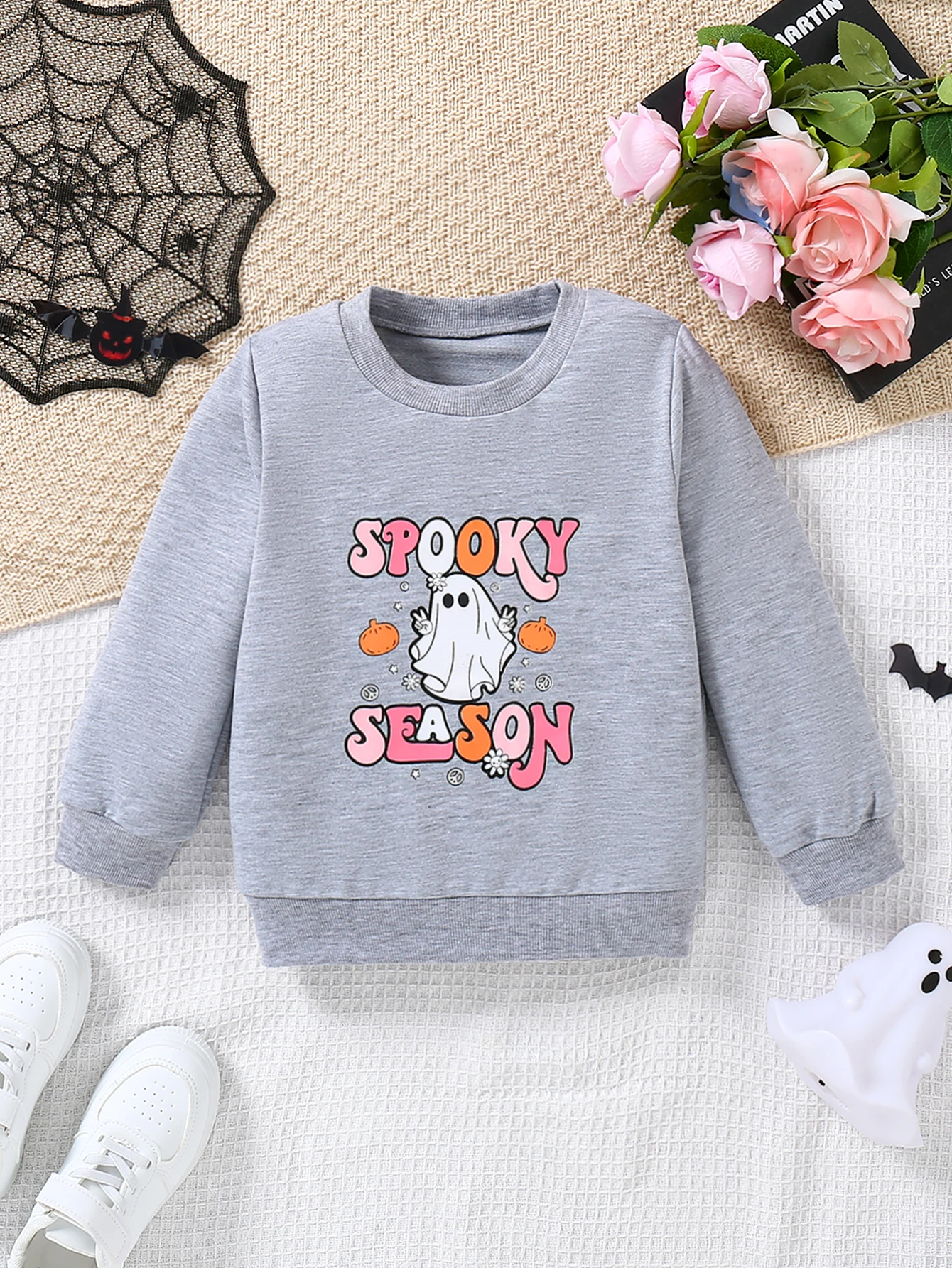 Children Sweater Autumn Halloween Hoodie Baby Girls Cute Cartoon Letter Print Ghost Pumpkin Long Sleeved T-Shirt