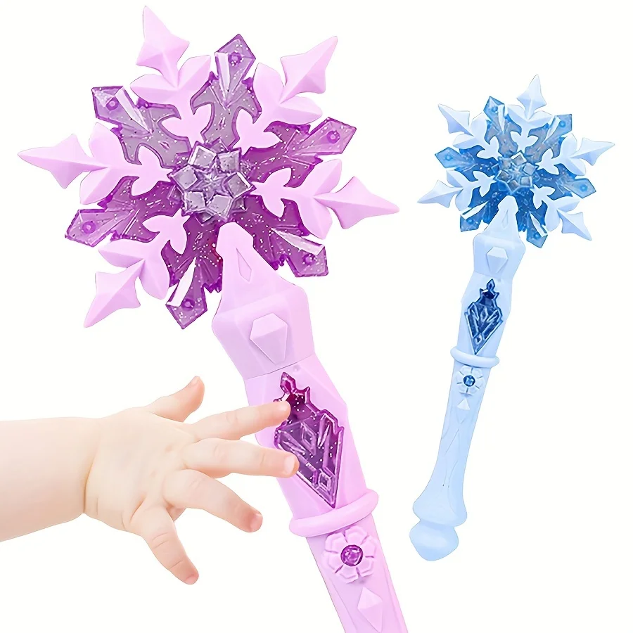 Wand Toy Princess Snow Wand Snowflake Light Sound Sticks Kid Cosplay Fairy Girls Glowing Wands Christmas Halloween Children Toys