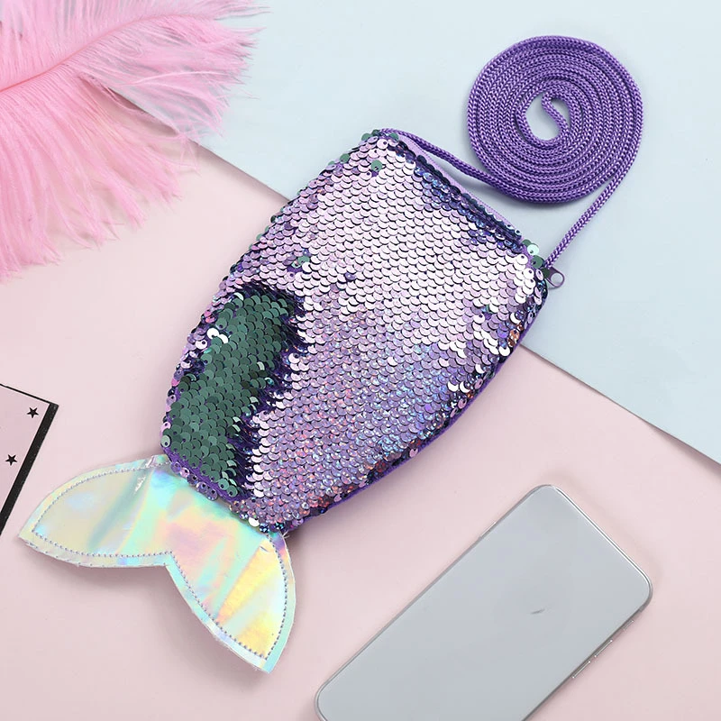 

Fashion Plush Sequin Coin Purse Little Baby Girl Mini Shoulder Crossbody Bags Fishtail Cartoon Small Wallet Kids Cute Handbag