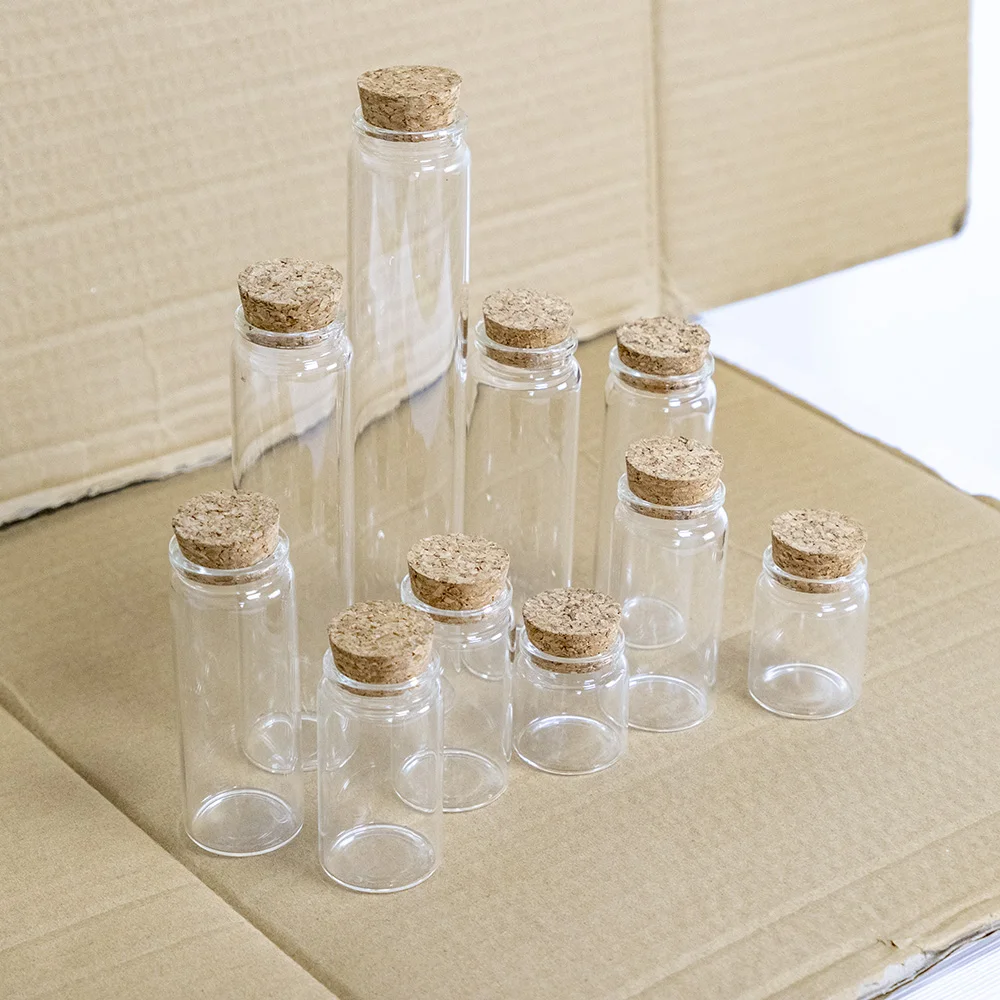 6pcs 25ml 30ml 40ml 50ml 60ml 80ml 90ml 160ml Glass Bottles Stopper Storage Spice Corks Spicy Candy Containers Jars Vials 4