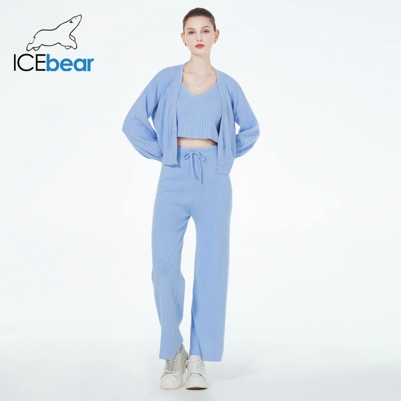 

ICEbear 2023 Female New Solid Three Sets With Stylish Cardigan,Vest And Trousers For Autumn Winter HY044