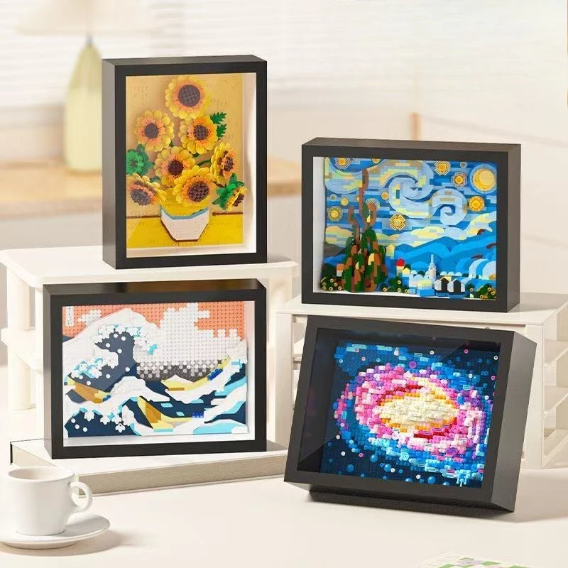 세계적으로 유명한 예술 그림 해바라기 반 고흐 벚꽃 3D 다이아몬드 블록 장난감 생일 선물